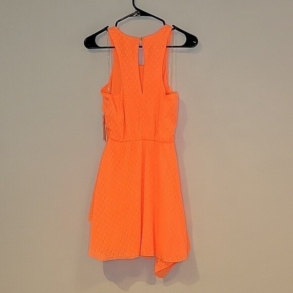 GB Neon Orange Dress Sleeveless Asymmetric Hem Party Cocktail Size S - Picture 2 of 4